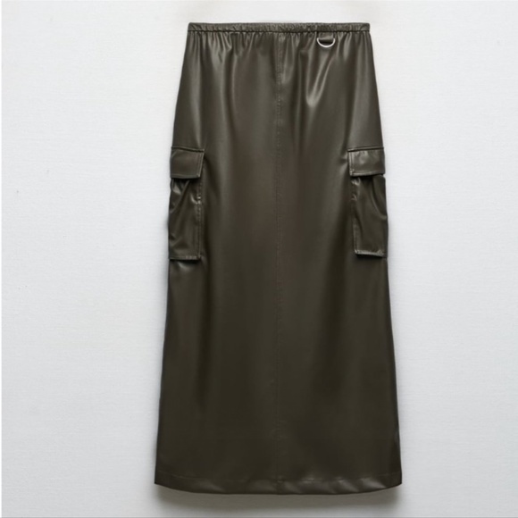 NWT ZARA FAUX LEATHER CARGO SKIRT ANTHRACITE GREY - Picture 6 of 8